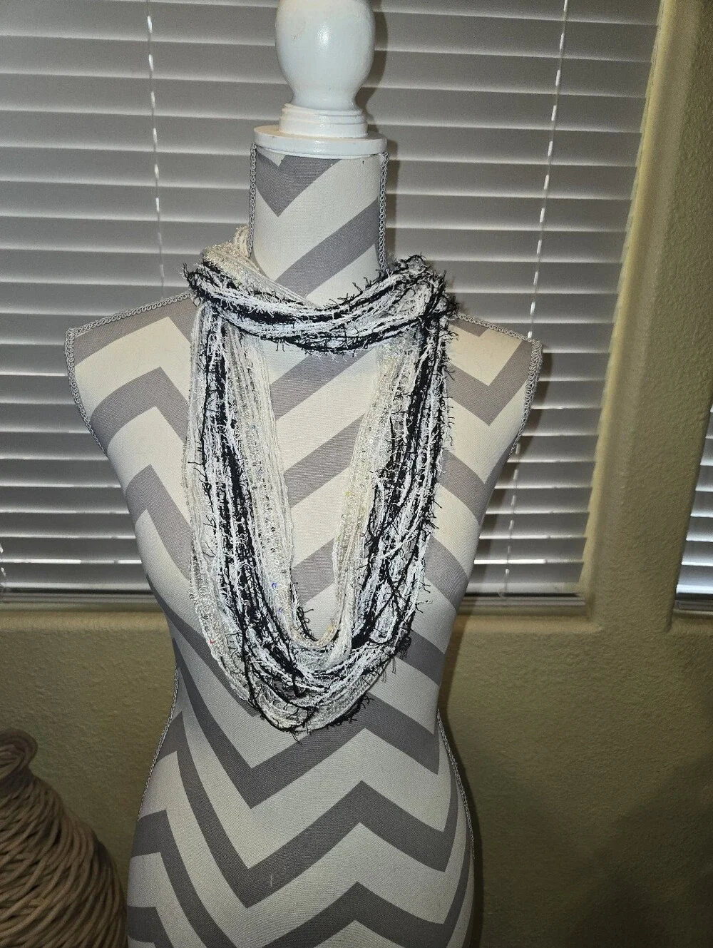 Chic Black & White Multi-strand Infinity Scarf